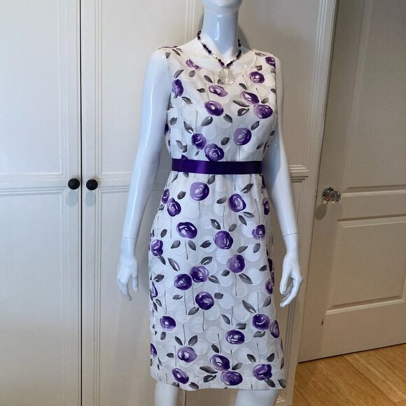 Precis Dresses & Skirts - Precis White Purple Floral Cotton Lined Dress Sash UK 14 (Size 10 US)